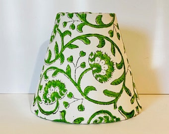 MADE TO ORDER Green Block Print Fabric Sconce Chandelier Lamp Shade (green and white)