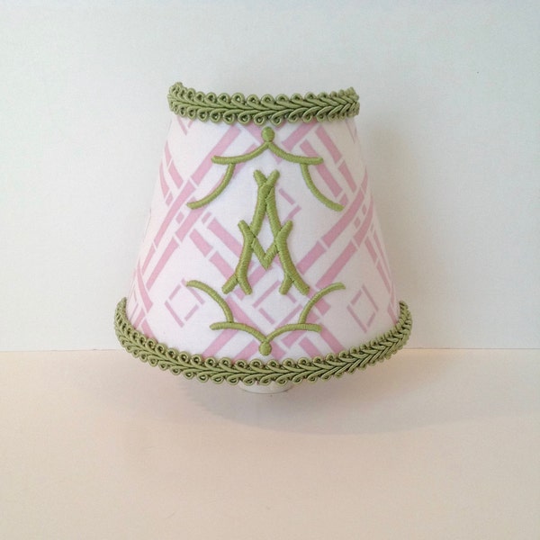 MADE TO ORDER Pagoda Chinoiserie Monogrammed Night Light Pink and Green (your choice of color for monogram/trim)