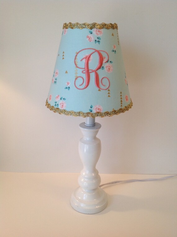 C Roses On Mint Monogrammed Lamp Shade Pink C Roses On Mint Monogrammed Lamp, Mint Green Lamp Shade