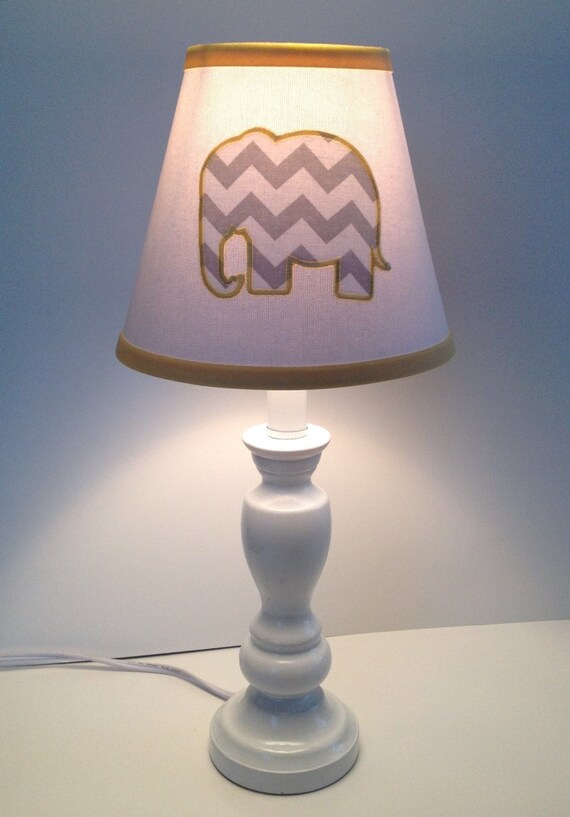 Applique Elephant Nursery Lamp Shade White Background Gray Etsy
