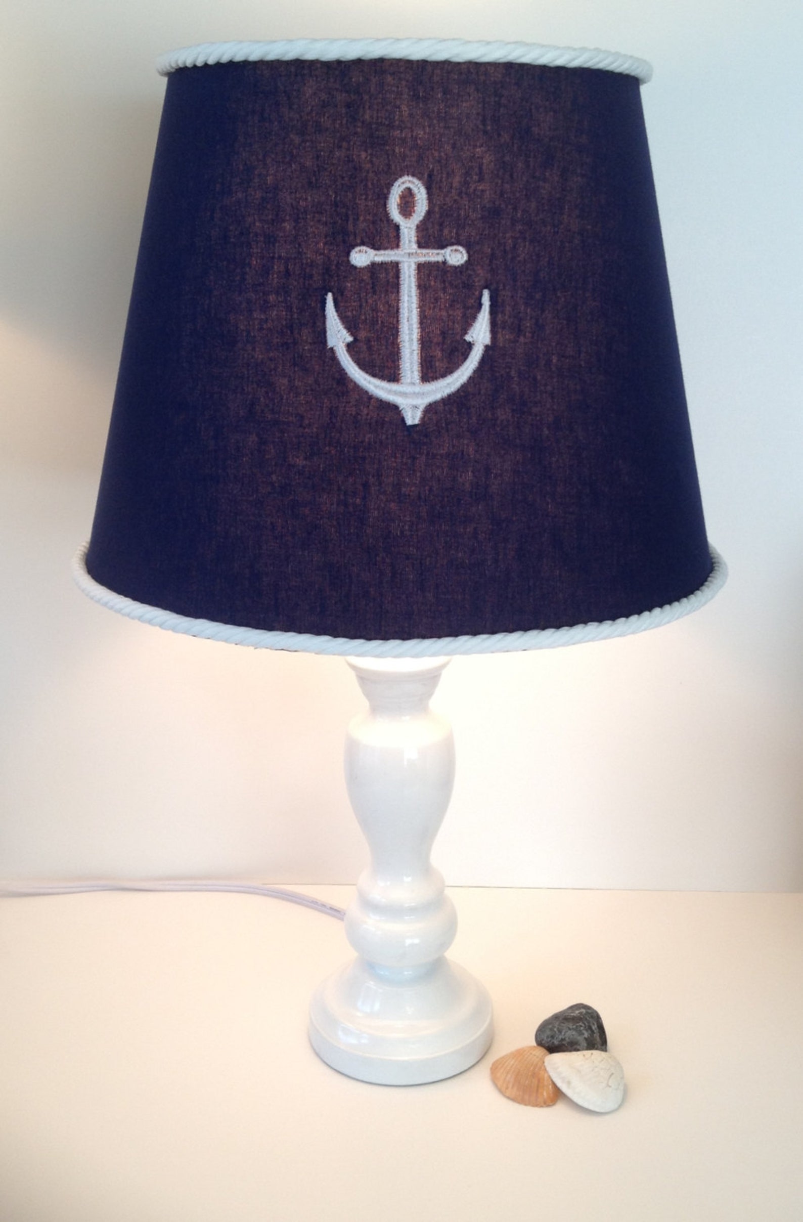 Download Nautical Anchor Lamp Shade Navy Blue with White Rope Trim | Etsy