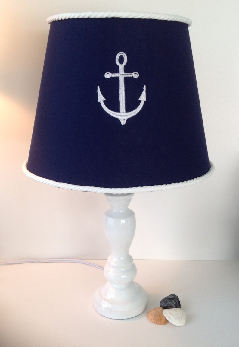 Nautical Anchor Lamp Shade Navy Blue with White Rope Trim Etsy
