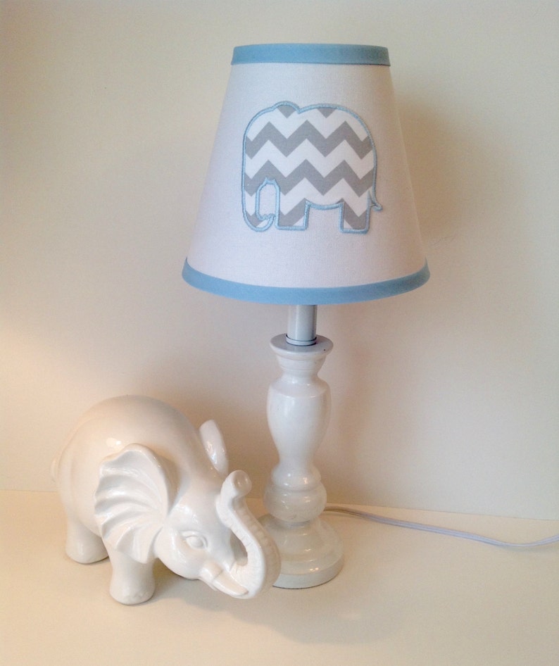 Applique Elephant Nursery Lamp Shade White Background Gray Etsy