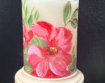 LED candle, Battery operated candle, floral LED candle, hand crafted LED candle, summer candles, pink led candle