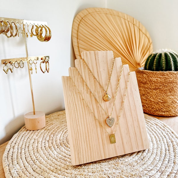 STEPPED GABLE jewelry stand for necklaces, with wooden base, jewelry organizer, necklace display