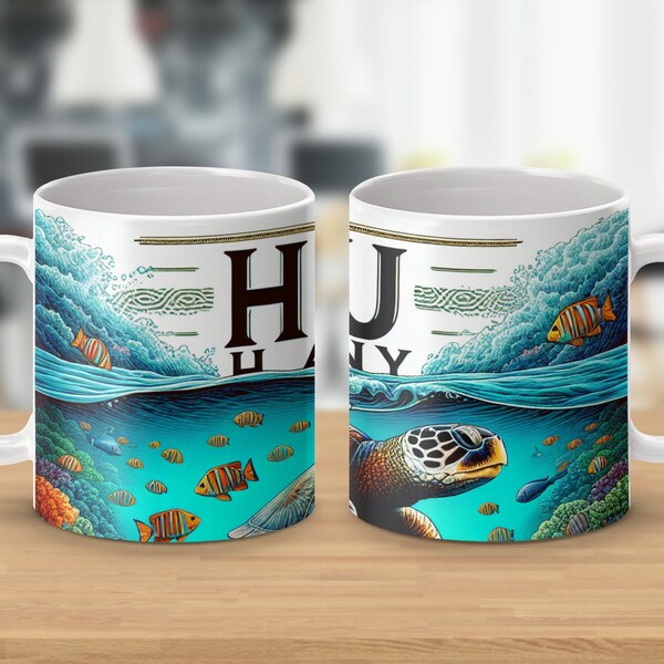 Honu Harmony Sea Turtle Coffee Mug, Colorful Ocean Reef Marine Life, Turtle Lover Gift, Tropical Underwater Scene Mug