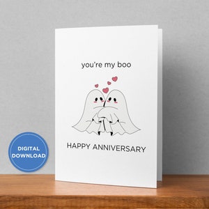 Printable Anniversary Card Funny, Happy Anniversary Card, Funny Anniversary Card for Husband, Wife, Boyfriend, Girlfriend, Cute Ghosts