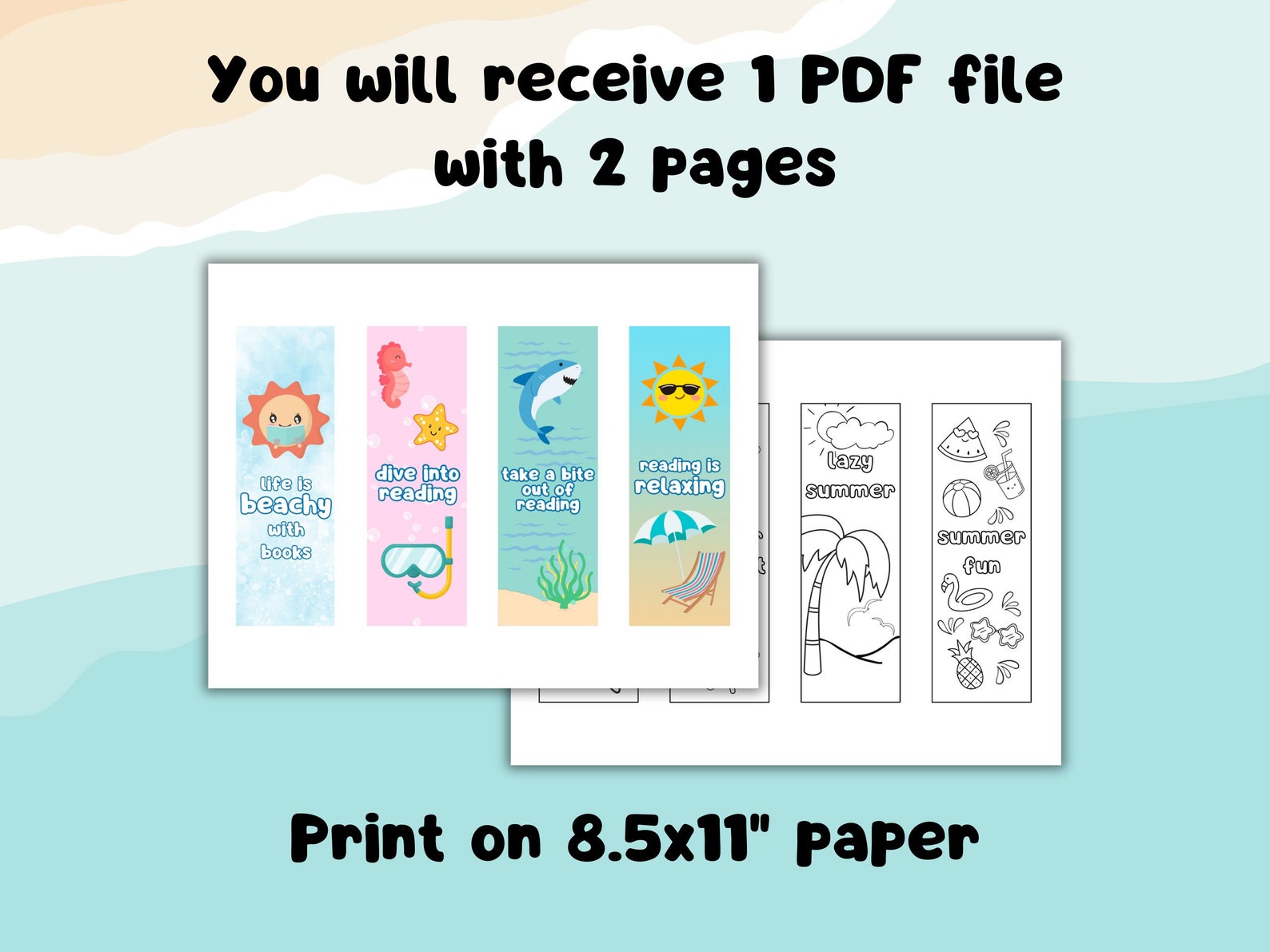 Bookmarks for Kids, Printable Summer Bookmarks, Summer Themed Bookmarks ...