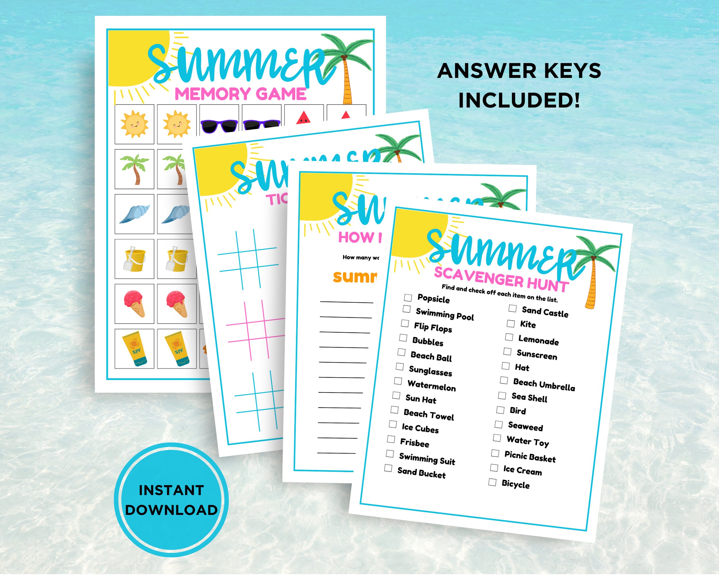 Summer Game Bundle, Printable Games for Kids, Summer Vacation ...