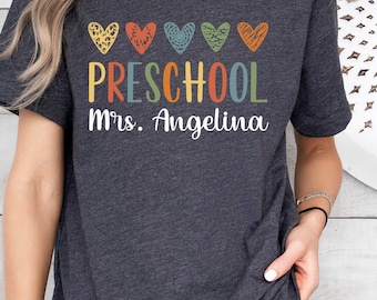 Custom Women Teacher Shirt,Preschool Teacher Shirt,Personalized Teacher Gift,Teacher Name Tee,Teacher Appreciation Gift,Teacher Team Shirt