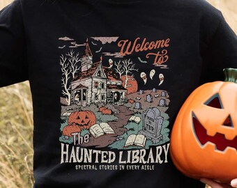 Haunted Library Shirt,Spooky Teacher Shirt,Spooky Librarian Gift Tee,Funny Halloween Bookish Shirt,Book Lover Shirt,Halloween Librarian Gift