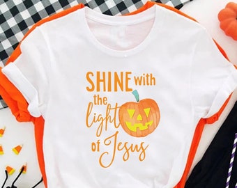 Christian Halloween Shirt,Pumpkin Tee,Shine With the Light Of Jesus Shirt,Halloween Gift for Christian,Spook Vibes Shirt,Fall Christian Gift