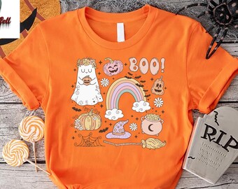 Cute Ghost Shirt, Boo Shirt, Retro Halloween Tshirt,Spooky Halloween Shirt, Fall Season Shirt,Halloween Boo Shirt,Pumpkin Spice Shirt