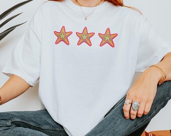 Starfish Preppy Coastal Shirt, Beachy Aesthetic Tee, Cute Nautical Summer Top, Lightweight Cotton T-Shirt,Ocean-Inspired Outfit,Star Apparel