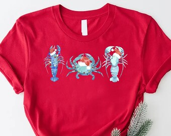 Crustaceancore Christmas Shirt, Christmas Shirt, Lobster Crab Shirt, Hawaii Xmas Gift, Beach Christmas, Coastal Christmas Tee, Aloha Beaches