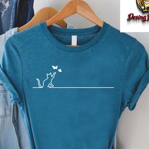 Cat and Butterfly Shirt,Cat Owner Shirt,Cat Mom Shirt,Funny Cat Tee,Gift for Cat Owner,Halloween Gift,Cute Cat Shirt,Cat Playing Butterfly T