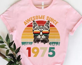 Vintage 1975 Cat Shirt,50th Birthday Retro Tee,Funny 50 Years Old Gift,Classic 1975 Birthday Outfit,Cat Lover Birthday T-Shirt,Retro Apparel
