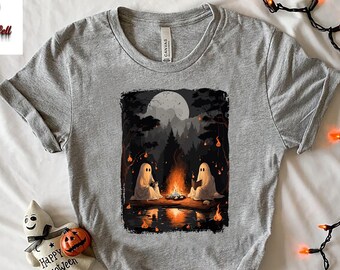 Ghost Reading Campfire Shirt,Teacher Halloween Shirt,Halloween Camping Shirt,Ghost Camping Shirt,Spooky Reading Shirt,Ghost Library Shirt