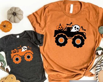 Halloween Monster Truck Shirt,Kids Halloween Gift,Spooky Vibes Shirt,Toddler Pumpkin Shirt,Halloween Boys Gift,Bats Shirt,Cute Ghost Shirt