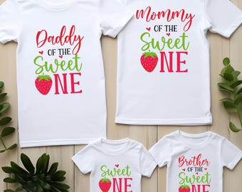 Sweet One Birthday Shirt,Strawberry Theme First Birthday Outfit,Family Matching Birthday Tee,Cute 1st Birthday Party Shirt,Strawberry Family