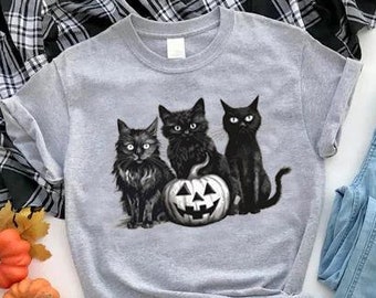 Black Cat Halloween Shirt,Halloween Cat Costume,Black Cat Sitting On Pumpkin,Spooky Season T-Shirt,Cat Lover Shirt,Pumpkin Shirt,Cat Mom Tee