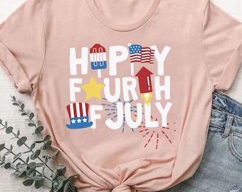 Happy Fourth of July Shirt,Patriotic 4th of July T-Shirt,USA Flag Graphic Tee,Independence Day Outfit for Men,Women,or Kids,July Apparel