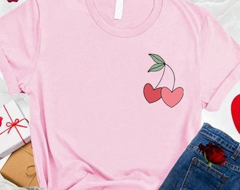 Heart Cherries Shirt,Cute Valentine's Day Shirts,XOXO Shirt,Cherry Lover Gift,Valentines Girls Gift,Women Valentines Day Gift,Cherries Shirt