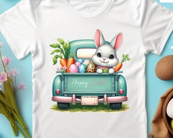 Happy Easter Truck Shirt,Kids Easter Bunny Shirt,Easter Family Shirt,Easter Egg Shirt,Cute Easter Gift  Shirt, Easter T-Shirt,Rabbit Shirt
