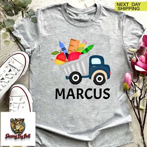 Custom School Kids Shirt,Kids Back to School, Boys School Shirt,Kindergarten Kids Shirt,Dump Truck Shirt, Personalized Toddler School Shirt image 7