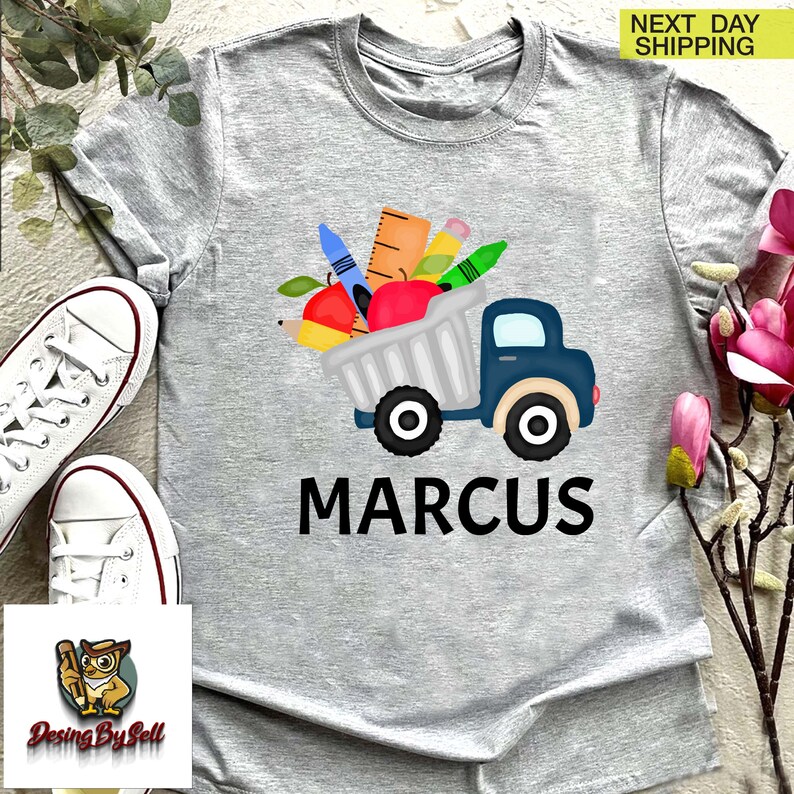 Custom School Kids Shirt,Kids Back to School, Boys School Shirt,Kindergarten Kids Shirt,Dump Truck Shirt, Personalized Toddler School Shirt image 7