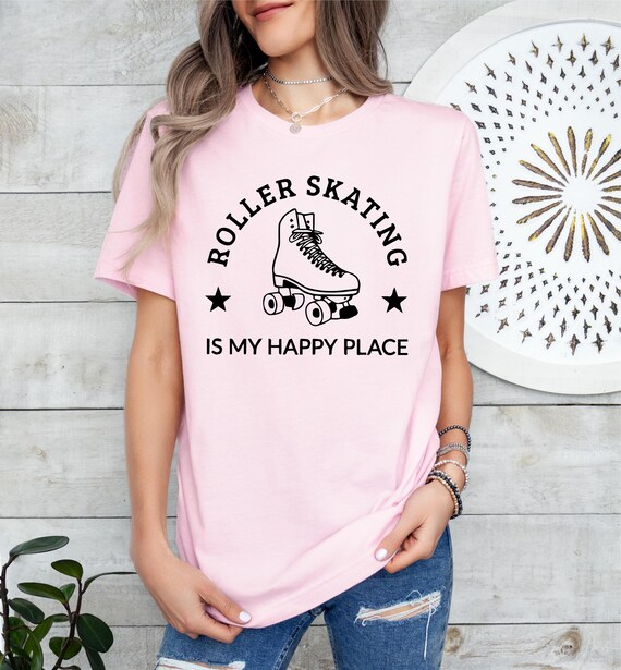 Roller Skating Is My Happy Place T-Shirt, Fun Skating Shirt, Retro Skate Tee, Perfect for Skating Lovers,Gift for Roller Skating Enthusiasts