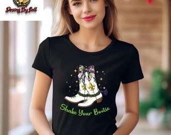 Shake Your Bootie Mardi Gras Cowgirl Boot Shirt, Western Carnival Gift