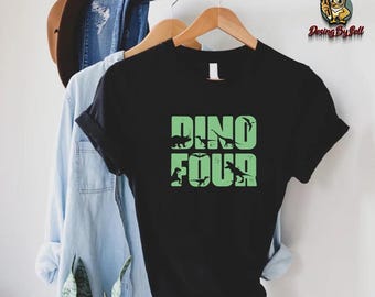 Dino Four Birthday Shirt Kids,Roaring 4th Birthday Tee with Cute T-Rex,Toddler Dinosaur Party Outfit,Jurassic Theme Shirt,Little Dino Fans