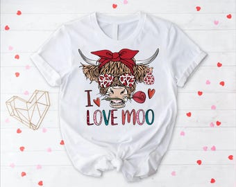 I Love Moo Highland Cow Shirt, Funny Valentine Cow T-Shirt, Highland Cow Gift