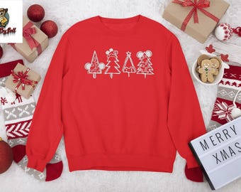 Mickey Mouse Christmas Embroidered Sweatshirt,Disney Christmas Trees Sweater,Christmas Embroidery Sweatshirt,Cute Christmas Trees Sweater