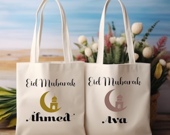 Personalized Eid Mubarak Tote Bag, Custom Name Ramadan Mode Shirt, Islamic Holiday Gift
