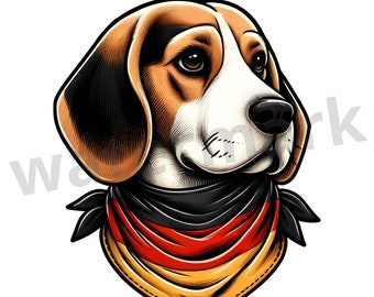 Vintage Style Beagle with German Flag Bandanna PNG, Stylish Beagle Dog Sublimation Design, Cool Canine Graphic Digital Download Illustration