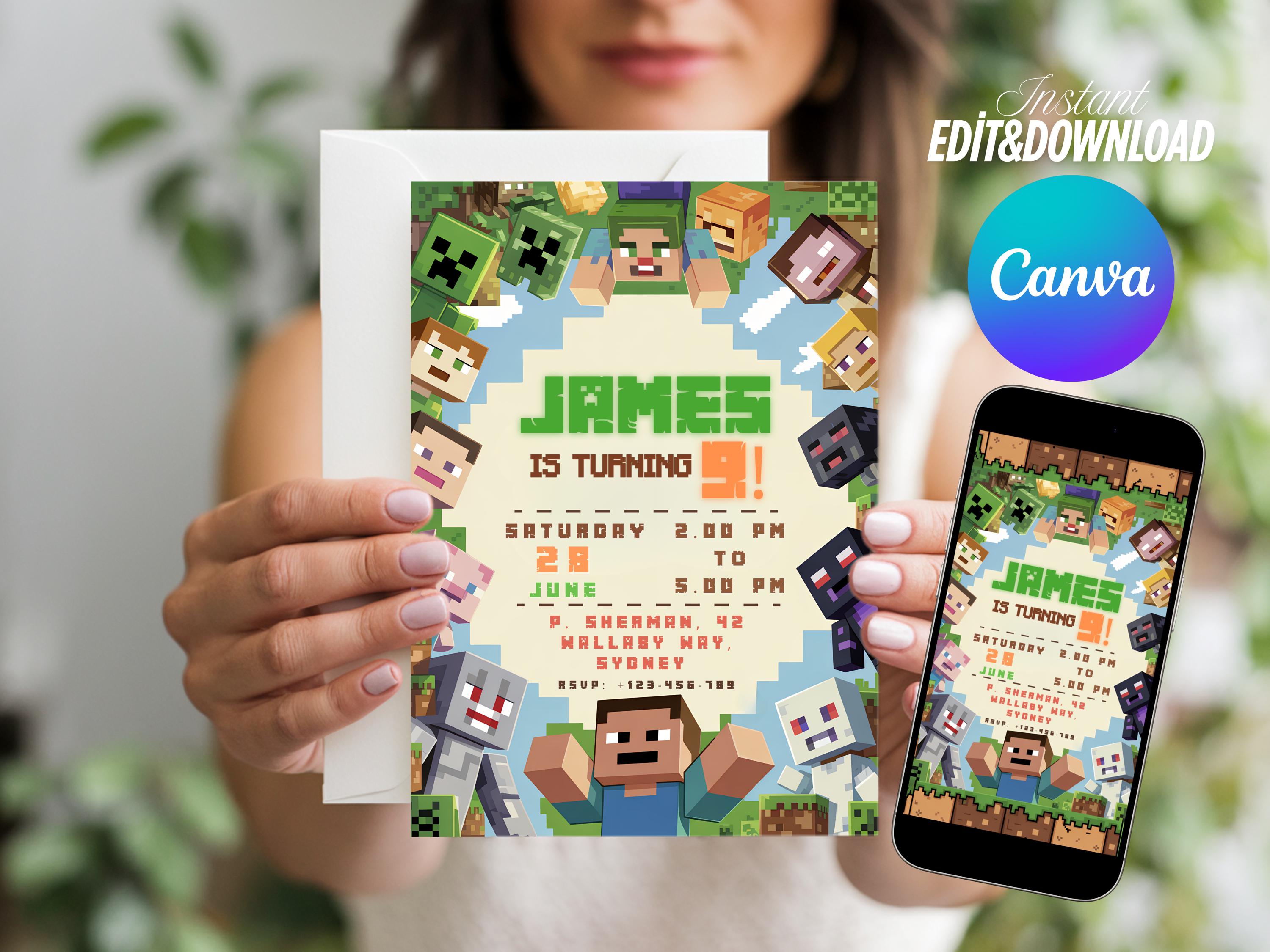 Editable Minecraft Birthday Invite
