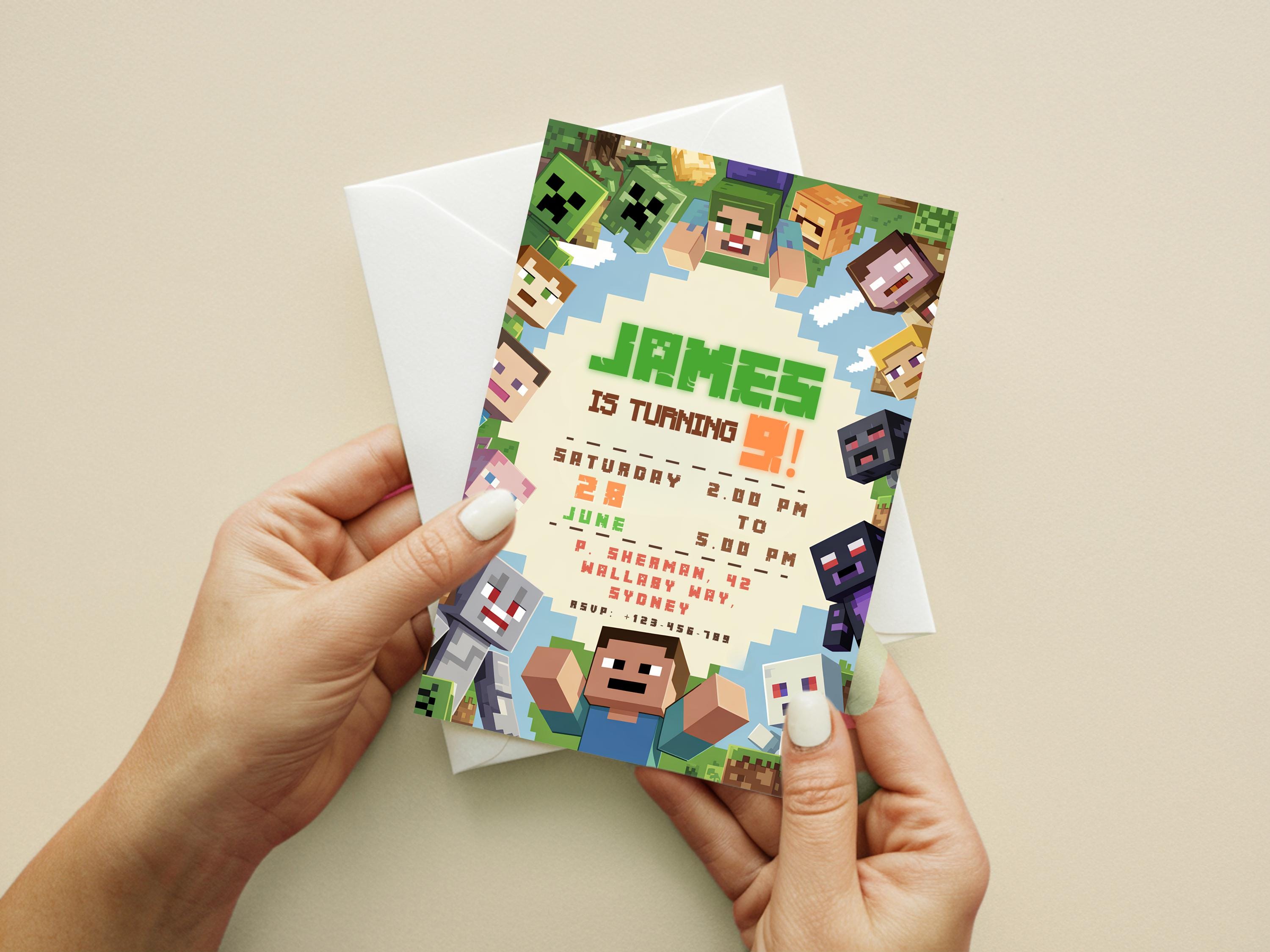 Editable Minecraft Birthday Invite
