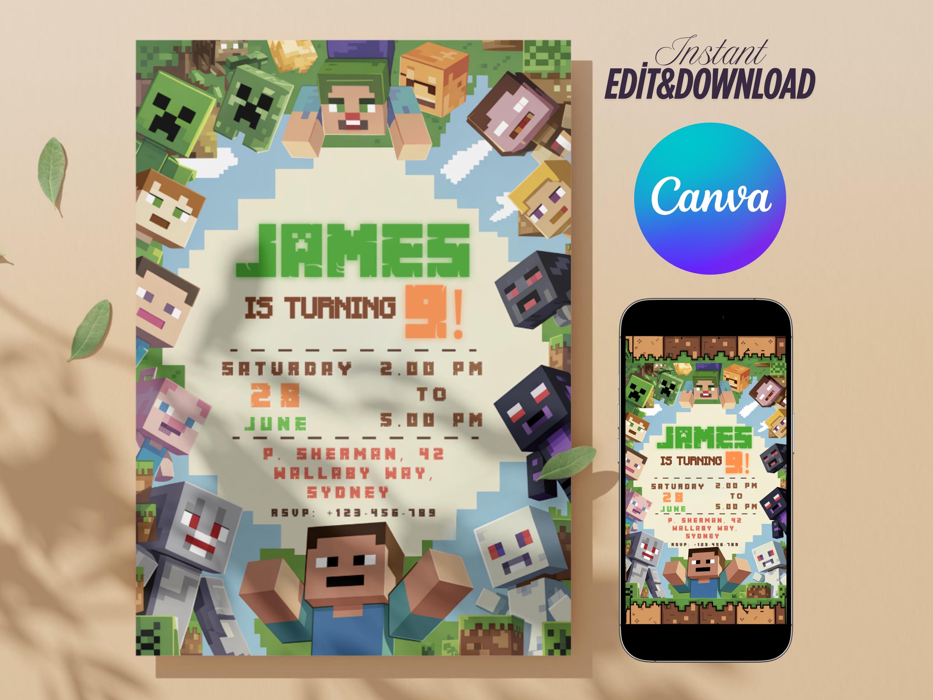 Editable Minecraft Birthday Invite