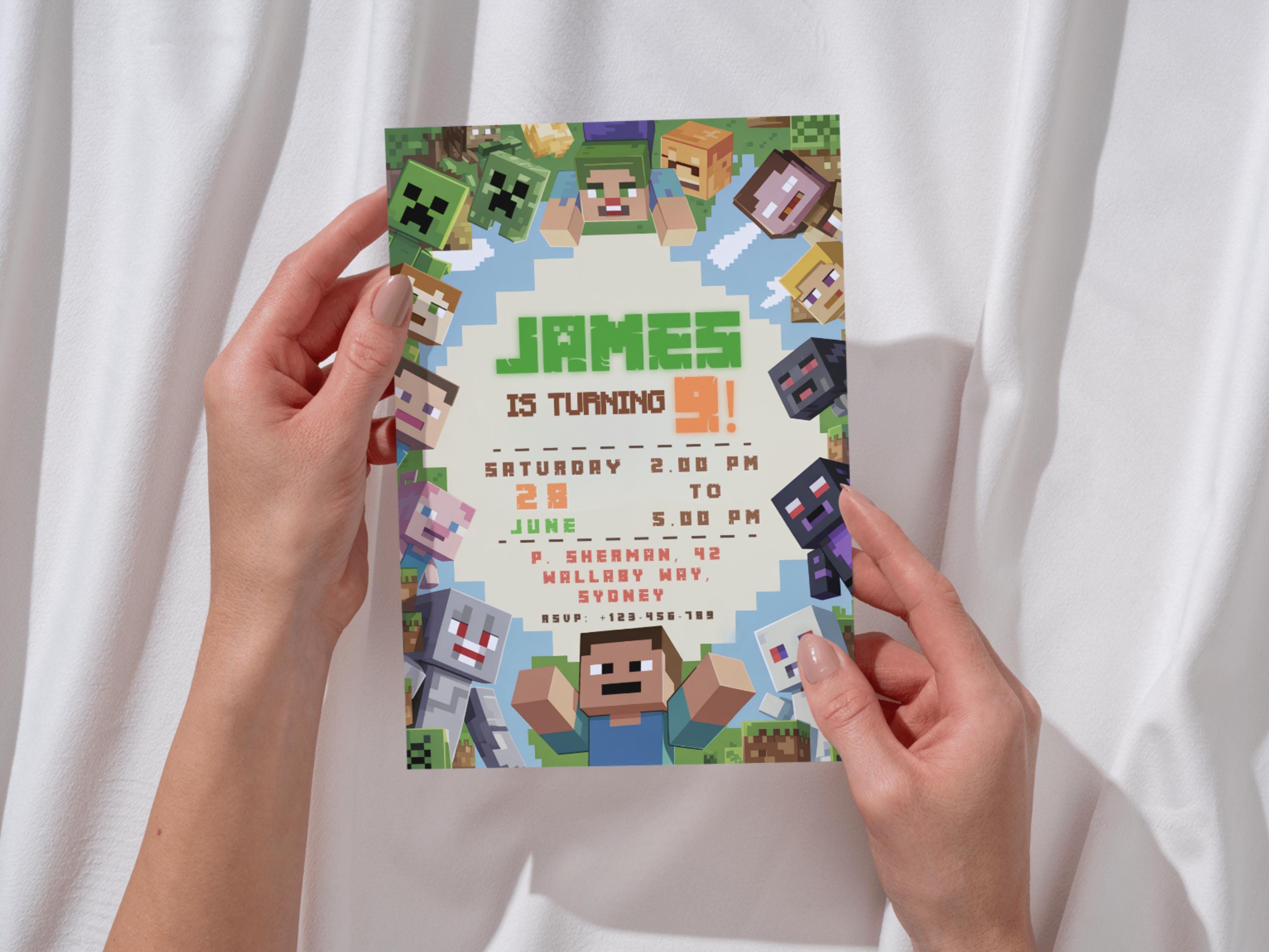 Editable Minecraft Birthday Invite