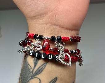 bracelet stack | sylus | red and black bracelet set | three piece bracelet set | adjustable bracelets | lads inspired |