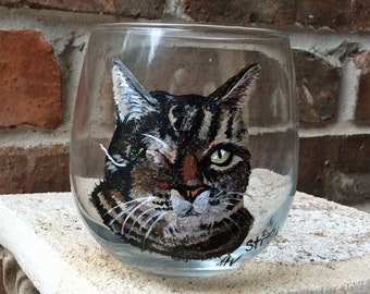 Cat Wine Glass, Personalized Wine Glasses, Kitty Wine Glass, Custom Pet Portrait from Photo, Stemless Wine Glasses, Personalized Wine Glass