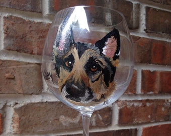 German Shepherd Wine Glass, Custom Painted Dog Wine Glass with Portrait Painting from Picture, Stemless Wine Glasses, unique gift for dad