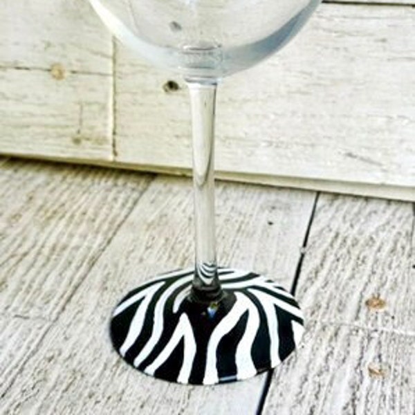 Painted Wine Glass with Zebra Pattern on the base of the stem only, Safari Animal Print Bar Decor, Party Glasses, Girls Night Out, Barware