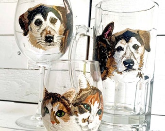 Custom Painted Dog Portrait Beer Mug, Handpainted Beer Glass, Pet Portrait on Beer Stein, Painting from Photo, Christmas Gift, Craft Beer