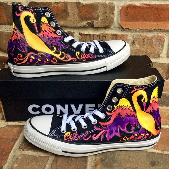 Hand Painted Custom Converse Shoes Rainbow Phoenix Bird 