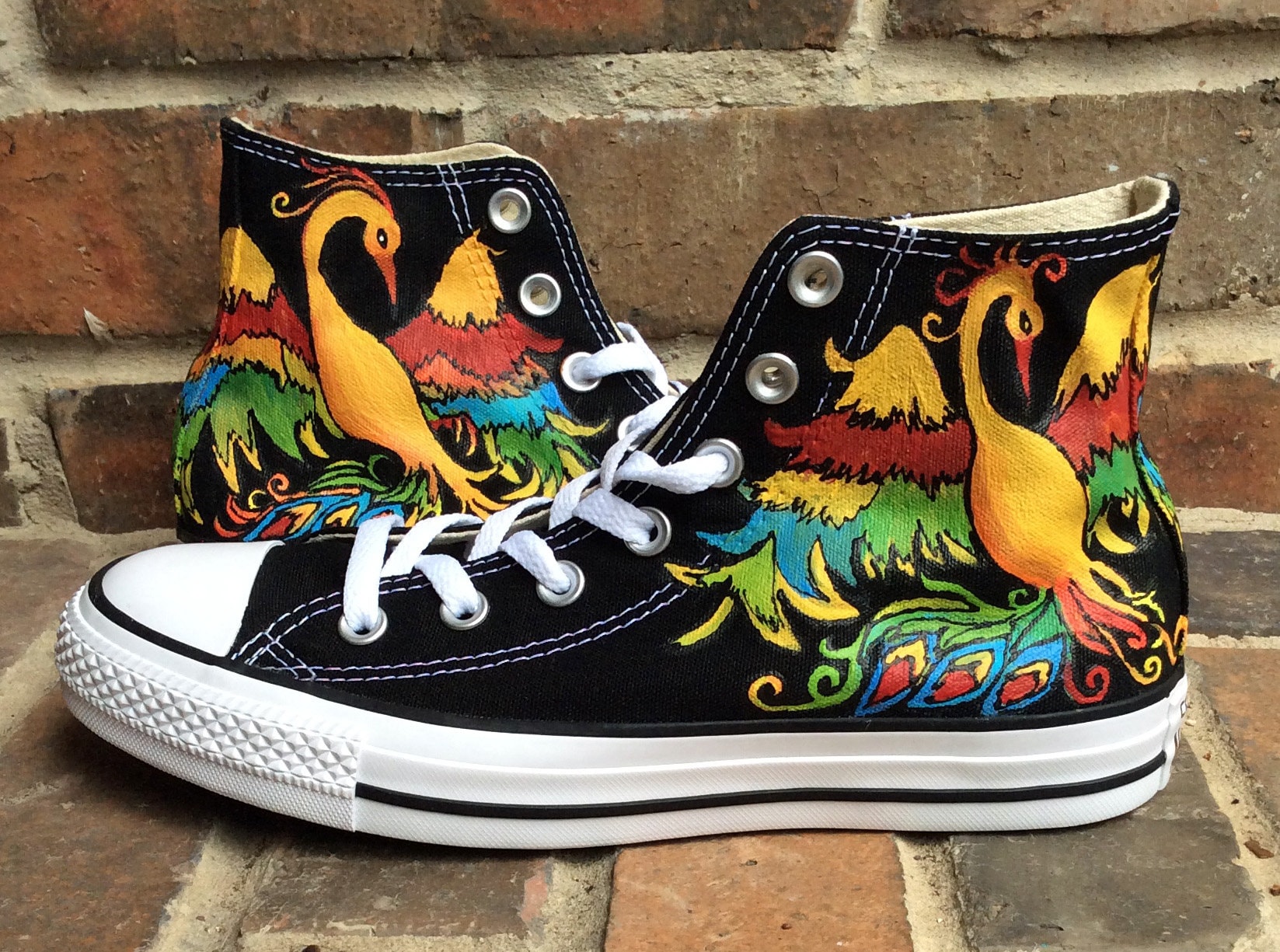 Hand Painted Custom Converse Shoes Rainbow Phoenix Bird 