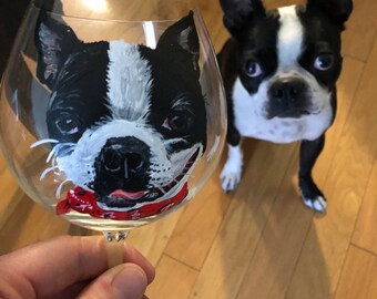 Custom Pet Portrait Wine Glass, Hand-Painted Furbaby Gift