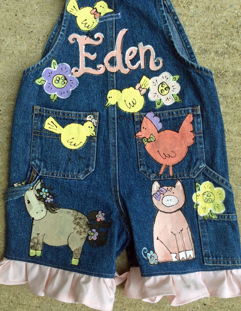 Barnyard Denim Overalls for Toddler Girl Hand Painted Farm Etsy